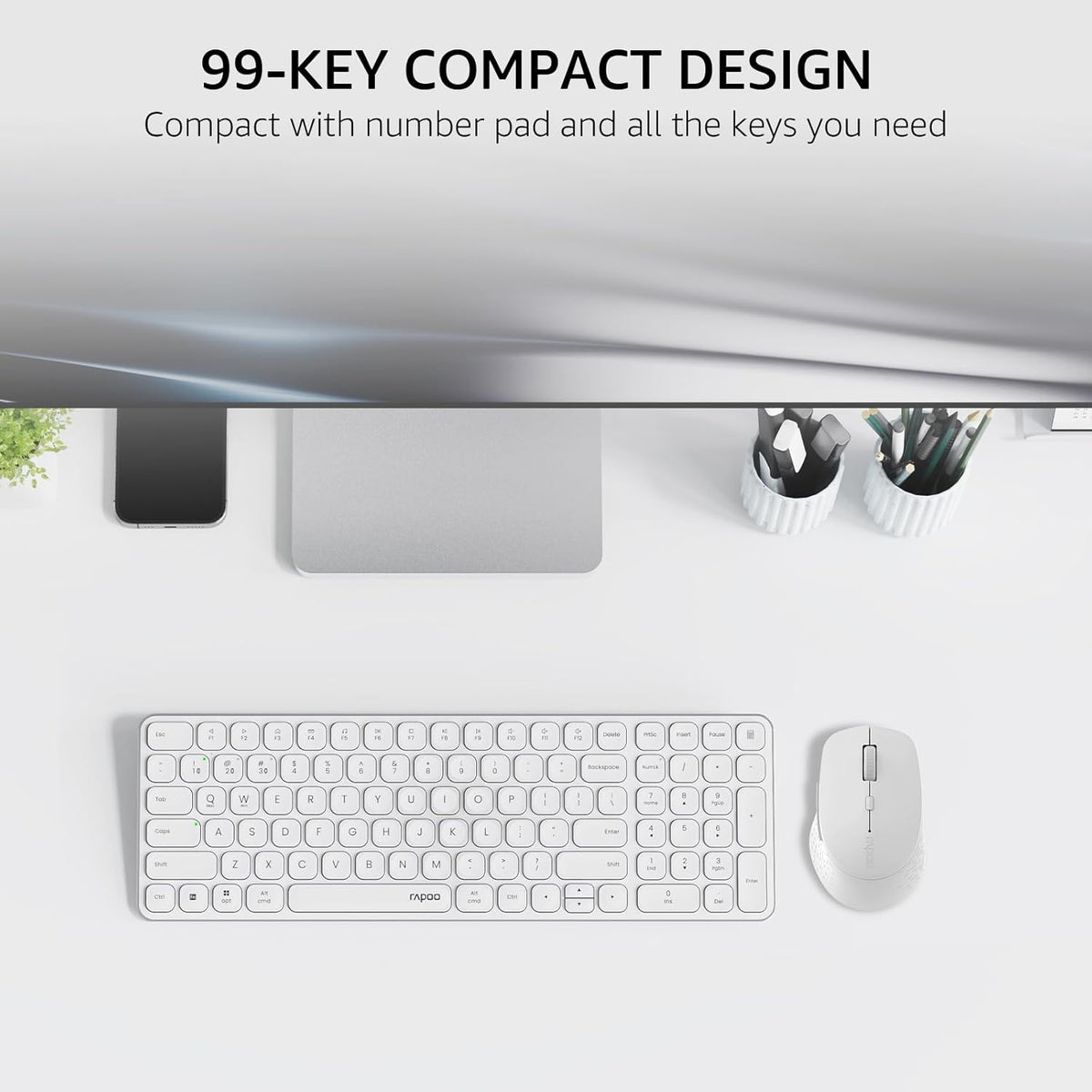 RAPOO Keyboard and Mouse Wireless - 9010M Multi-Device Wireless Keyboard Mouse Combo, 2.4GHz/Bluetooth 5.0/4.0 Wireless Keyboard Mouse Set for Windows/Mac/Linux/Chrome, Support 4 Devices, Silent Click - PuriLite