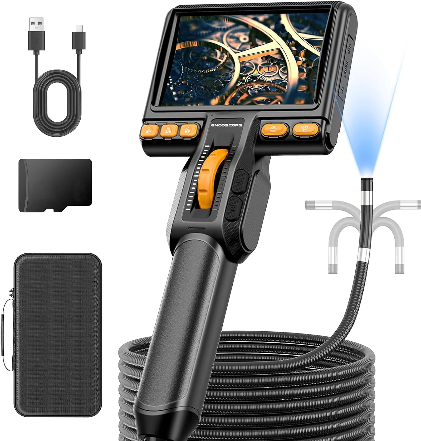 Endoscope Camera with Light, Ennovor 1920P HD, Endoscope Inspection with 8 Adjustable LED Lights, Borescope with Flexible Rigid Snake Camera, IP67 Waterproof and No WiFi Required, for Android iOS - PuriLite