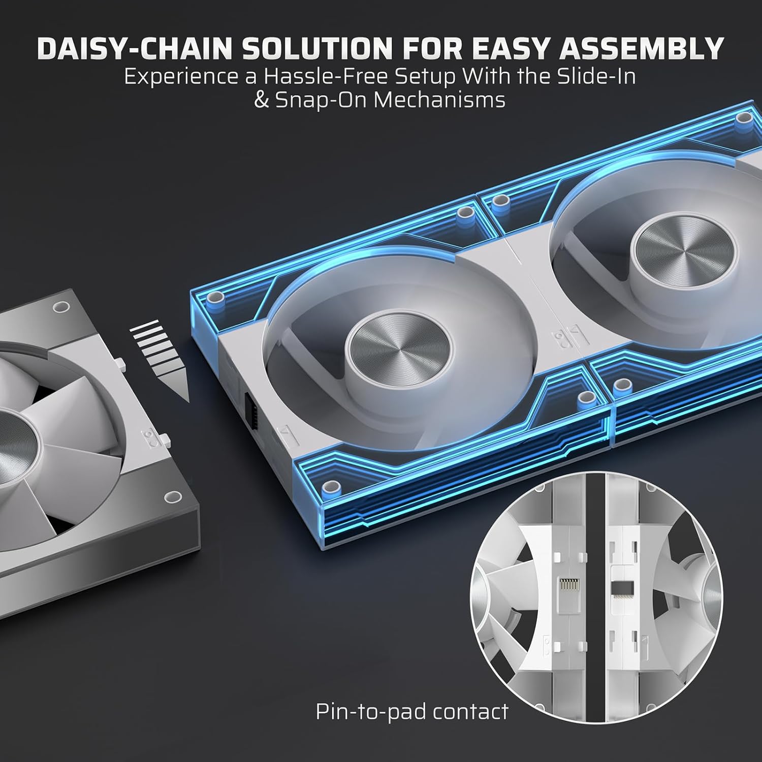 LTC CF-123D 120mm PC Case Fan, Daisy-Chain Connection, Infinity Mirror ARGB Lighting, Reversible Airflow 2000RPM Max, HDB Bearing PWM Computer Case Cooling Fan, Motherboard SYNC, 3 Pack, White - PuriLite