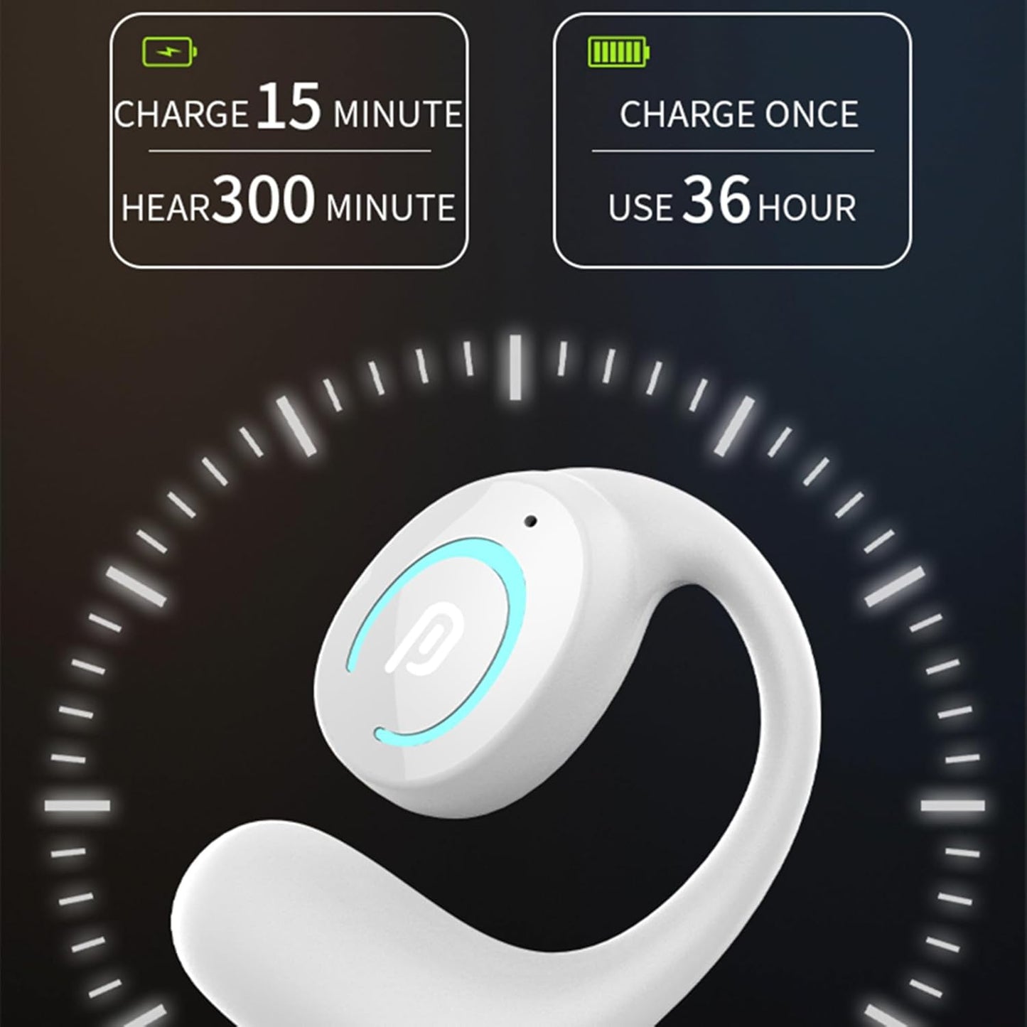Sunffice Open Ear Bluetooth 5.3 Earpiece,Single-Ear Headset Hands-Free Earphones with Earhook,Noise-Cancellation Stereo Sound Sports Earbud for Office Driving Calling Compatible Android/iPhone(Black) - PuriLite