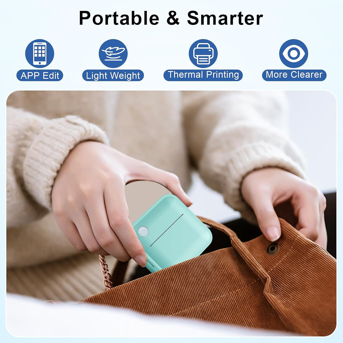 Label Maker Machine with Tape - Thermal Label Printer Bluetooth Label Maker Machine, Mini Printer Sticker Maker for Home, Kitchen, School, Office Organization with 2 Rolls Paper (Green) - PuriLite