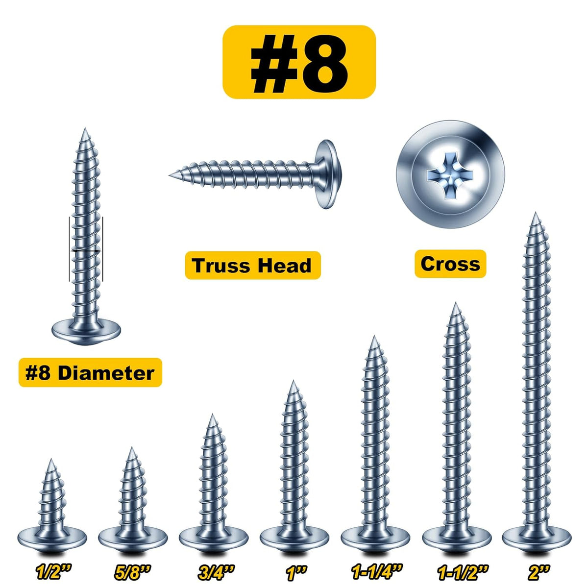 150Pcs #8 × 2" Black Screws for Wood, Phillips Truss Head Wood Screws, Quick Metal Self Tapping, Zinc Plated Steel, Truss Head Screws by Mywish - PuriLite