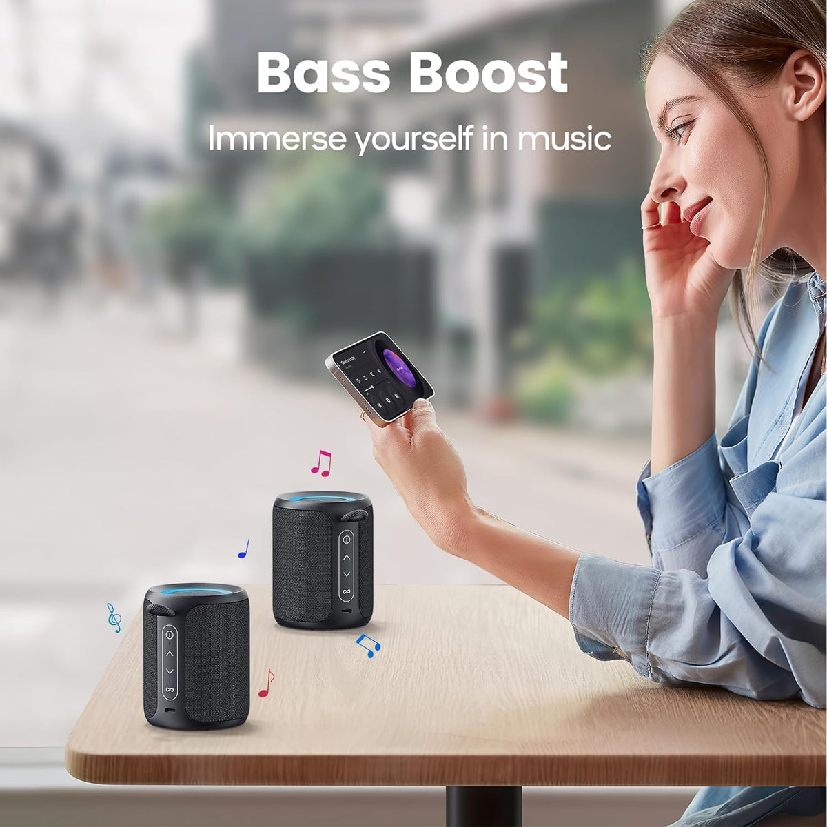 Deeyaple Portable Bluetooth Speaker, IP67 Waterproof Mini Bluetooth Speaker Wireless V5.3 with Stereo Sound,All Day,TWS Pairing,LED Light,Gift for him/her (Black) - PuriLite