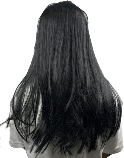 Scary Momo Mask with Long Black Wig - Latex Halloween Costume for Adults - Creepy Face Mask for Parties & Haunted Houses - PuriLite