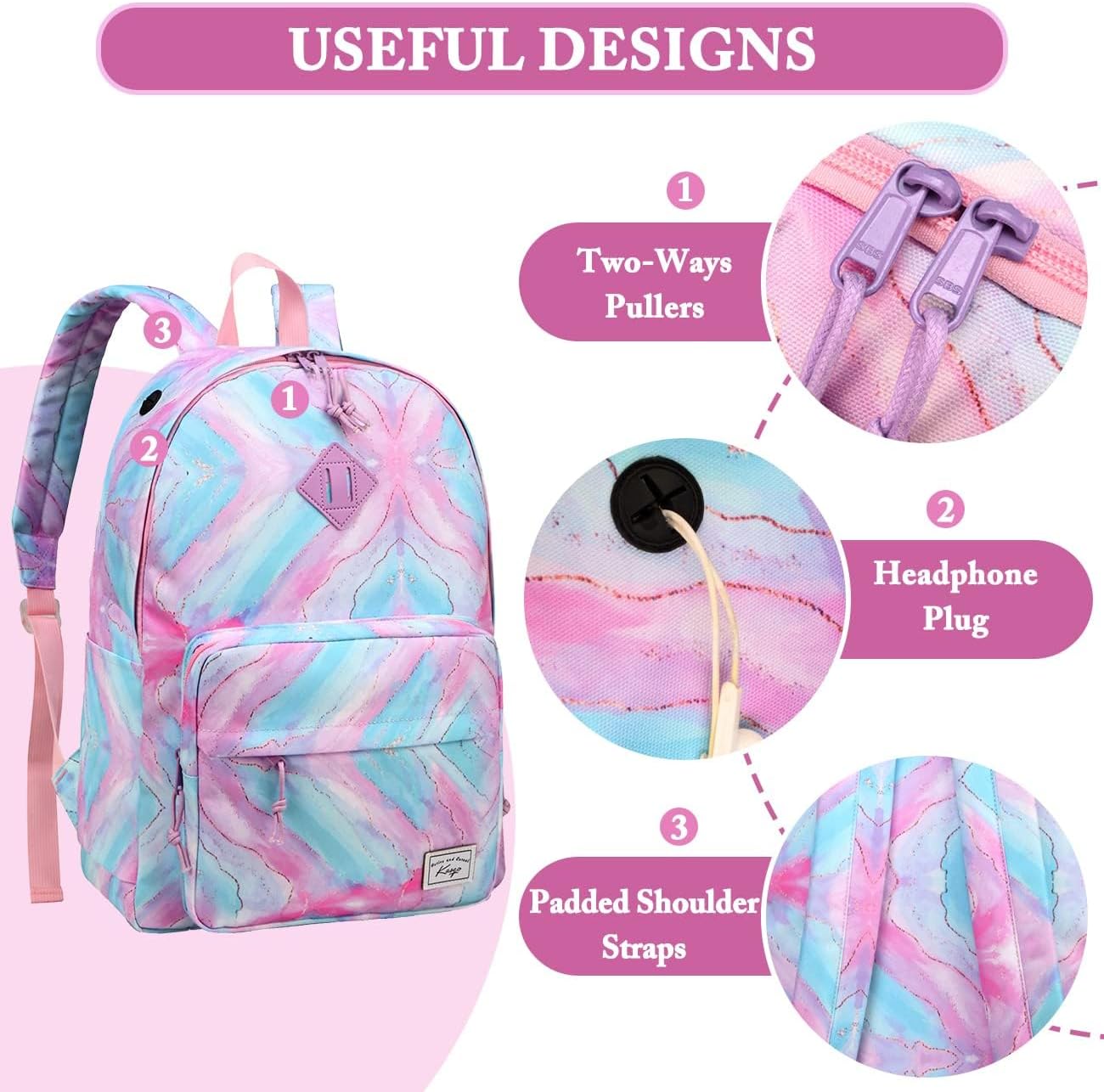 School Backpack, Kasqo 15.6 Inch Classic Lightweight Water-Resistant Backpack for Men Women Teens Girls Boys Kids to School, College, Travel, Work, Black - PuriLite