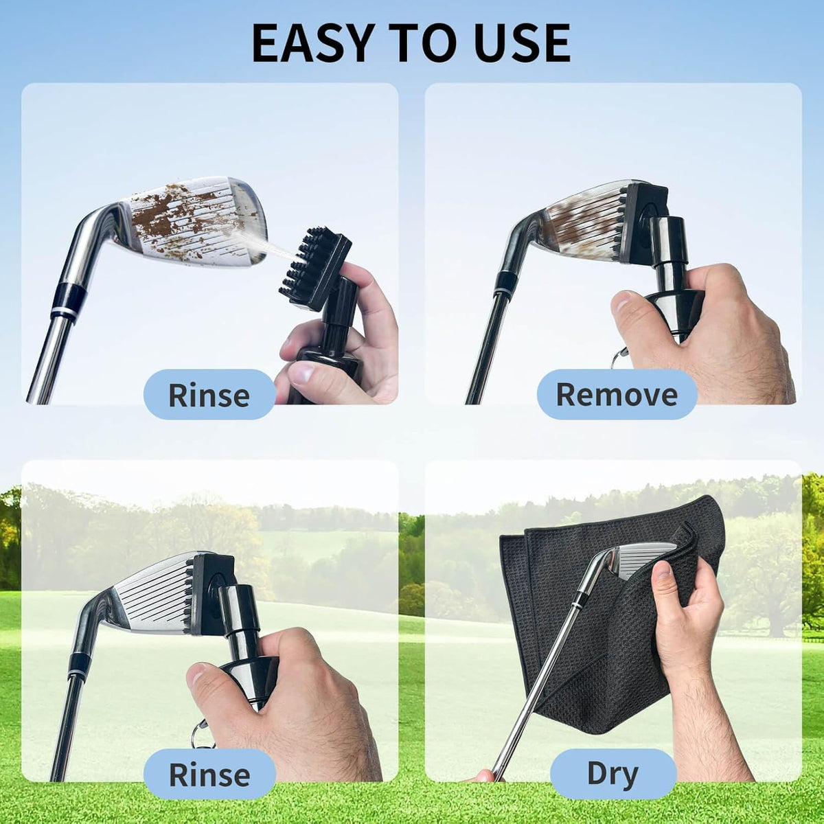 BAPOTH Golf Club Cleaner, Non-Leaking Stretchable Golf Brush with Golf Towel (60 * 40cm), Strong Bristles Brush Can Hold 5 oz Water, Essentials Golf Accessories Gifts for Men Women - PuriLite