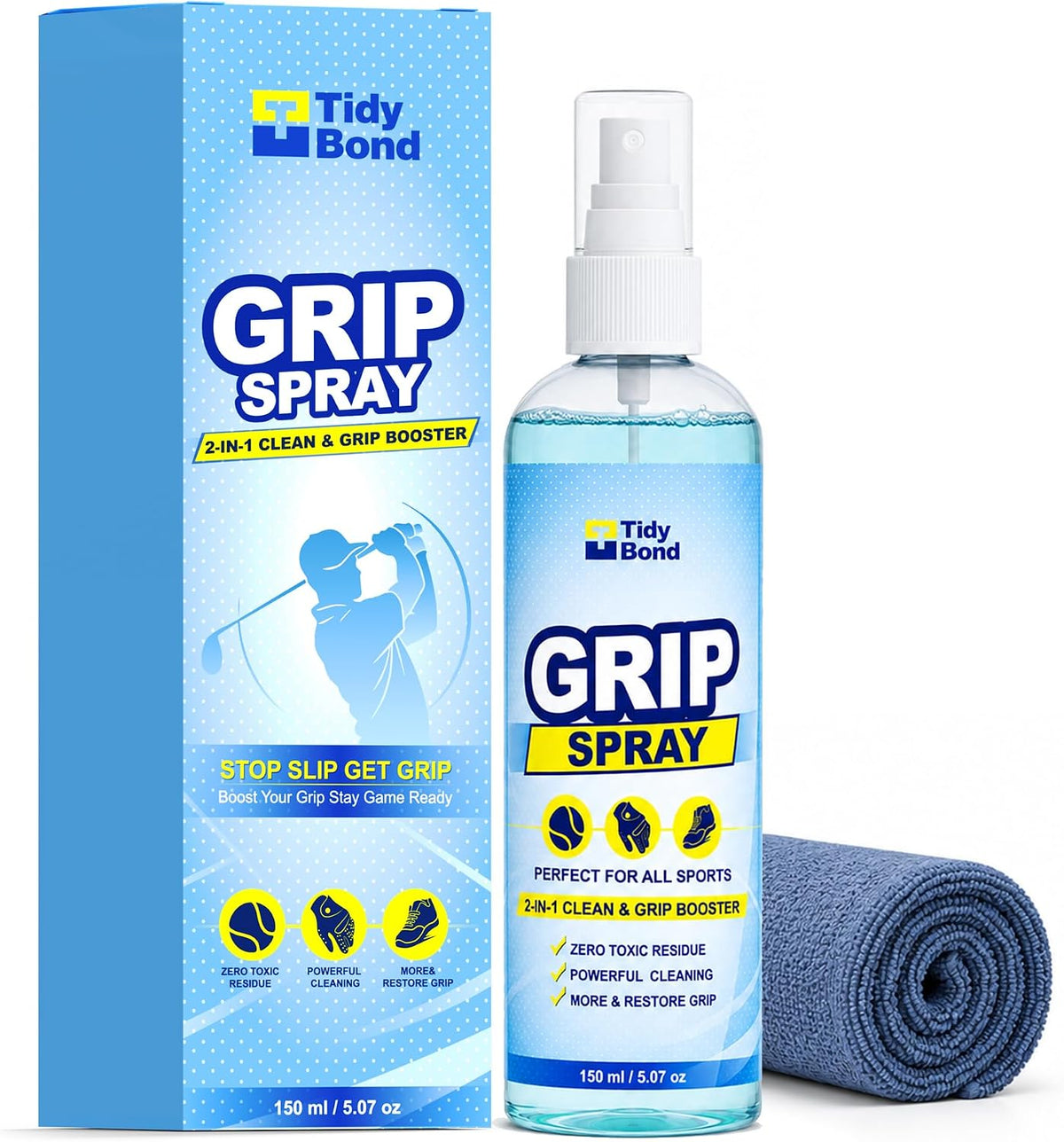 2-in-1 Grip Spray & Cleaner, Golf Grip Cleaner and Restorer for Clubs, Basketball Shoe Grip Spray, Football Glove Grip Spray, Restores Shoe & Glove Traction, Removes Dirt, Sweat & Oil