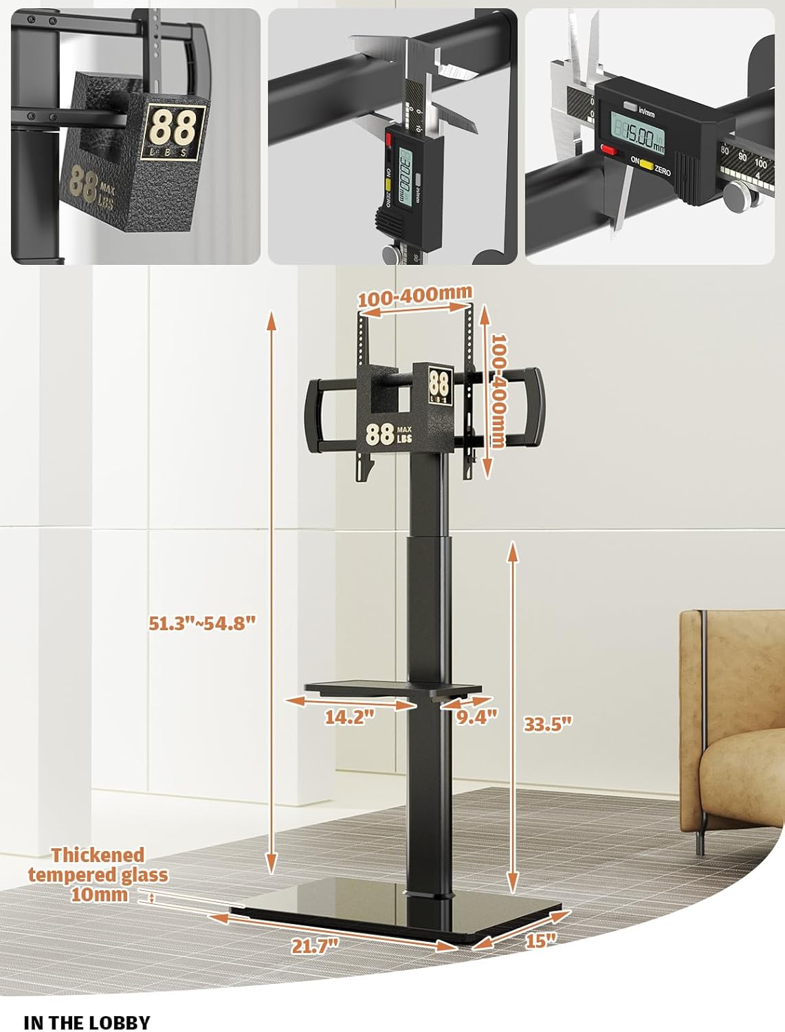 Universal TV Stand with Mount 80 Degree Swivel Height Adjustable and Tilt Function for 27 to 65 inch LCD, LED OLED TVs,HT1002B - PuriLite