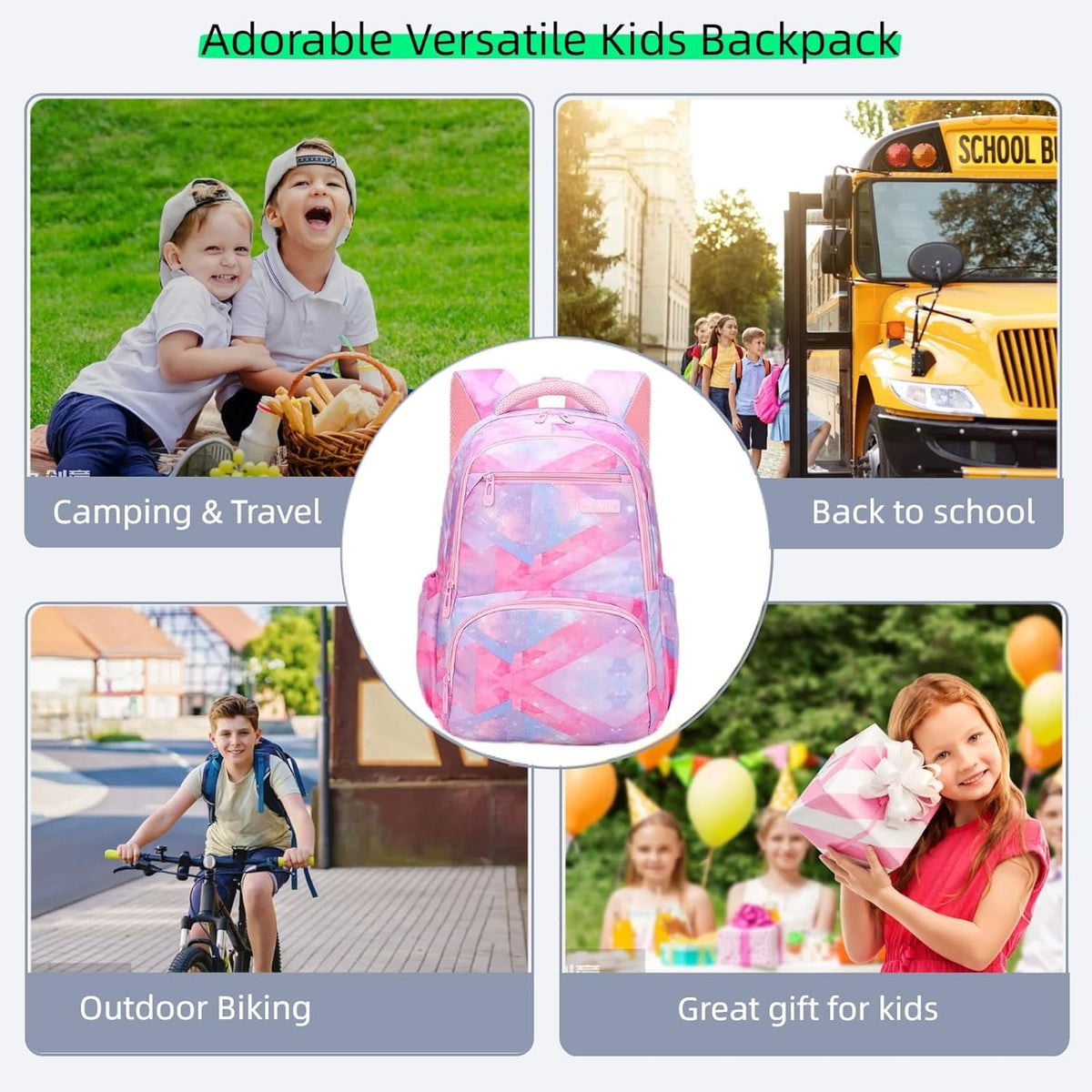 Kids Backpack for Boys Girls Nylon Elementary School Bags Durable Children Bookbags Casual Travel Back Pack - PuriLite