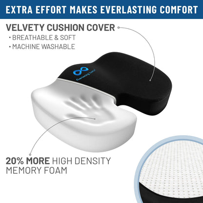 Everlasting Comfort Memory Foam Seat Cushion - Office Chair Cushion for Work, Travel, Car Support Pillow for Driving - Portable Seat for Chairs and Desks - Coussin Chaise - Black - PuriLite