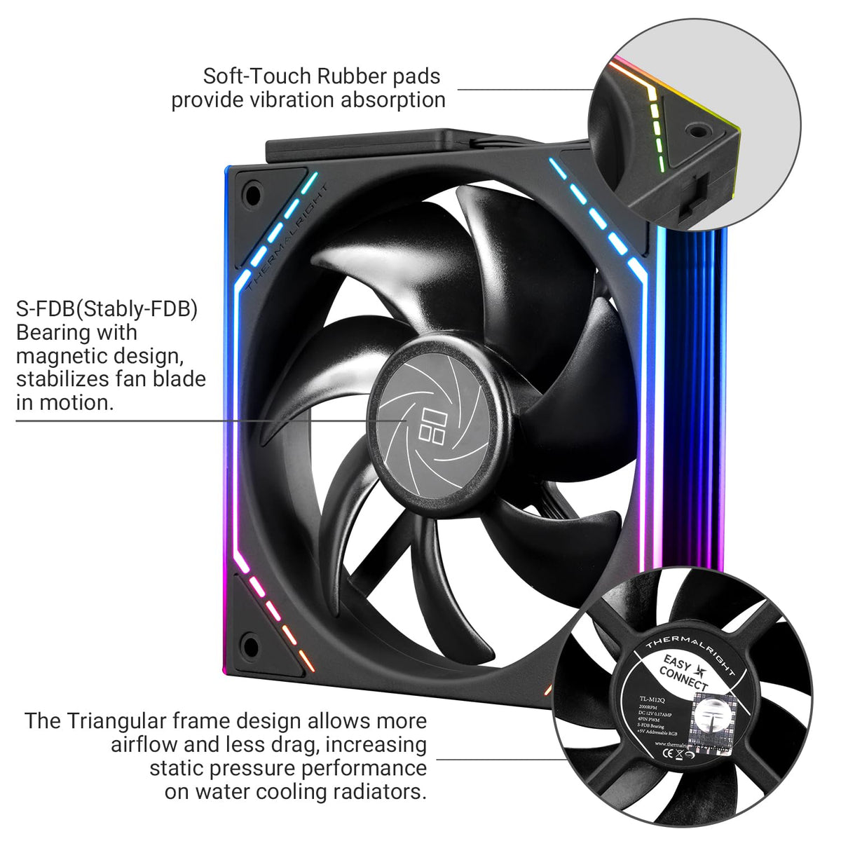 Thermalright TL-M12QR X3 Case Fan, CPU Cooler Comes with ARGB Mirror Light Effect,PC PWM Silent Cooling with 1500RPM Speed,Reverse CPU Cooler Fan (120mm, Black) - PuriLite