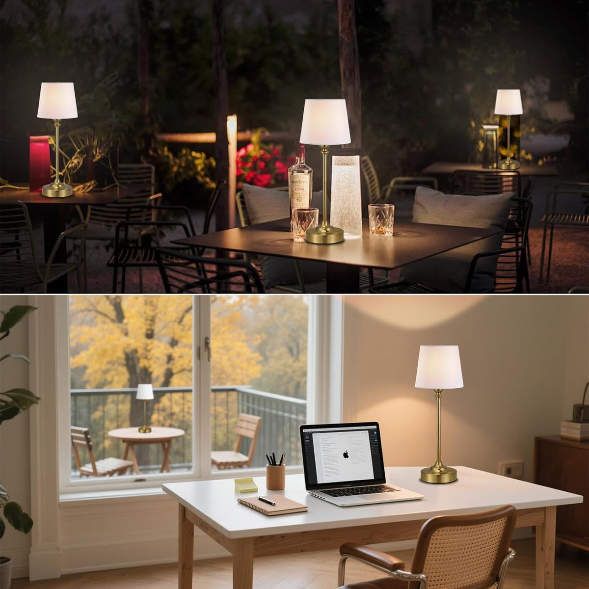 Rechargeable Cordless Table Lamp: 3000k Stepless Dimming, 1 Pack Brass 4000mAh Battery Operated Wireless Touch Lamp for Dining Table, Counter, Living Room, Bedroom - PuriLite