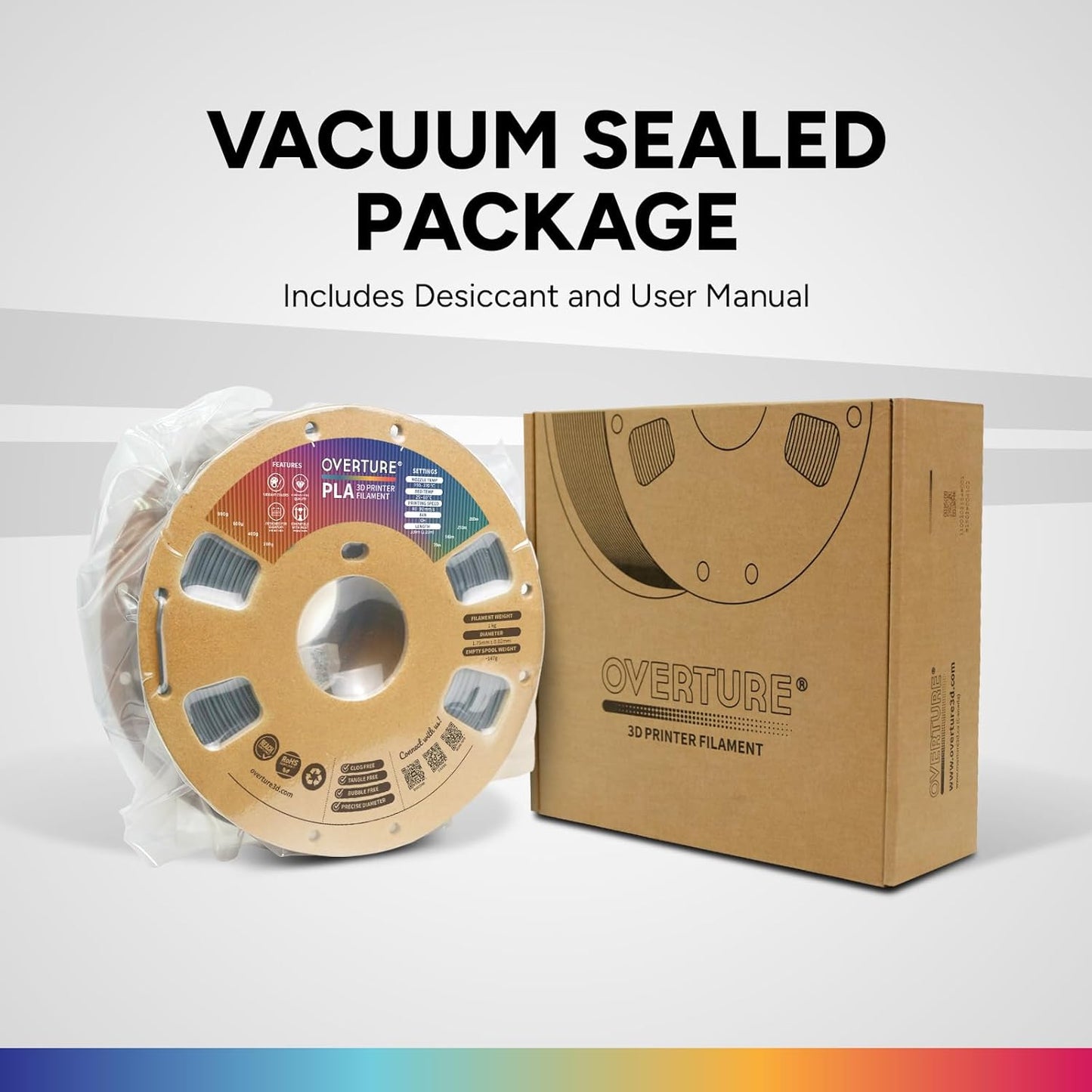 OVERTURE PLA Filament 1.75mm PLA 3D Printer Filament, 1kg Cardboard Spool (2.2lbs), Dimensional Accuracy +/- 0.02mm, Fit Most FDM Printer (Black 1-Pack) - PuriLite