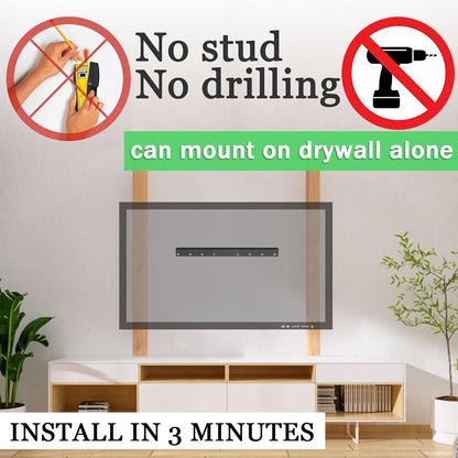 No Stud TV Wall Mount, Drywall Studless TV Hanger No Damage, No Drill, Non Screws, Flat Screen Easy Install Bar Bracket fits VESA 12-55 inch TVs up to 99 lbs, Include Hardware Levels - PuriLite