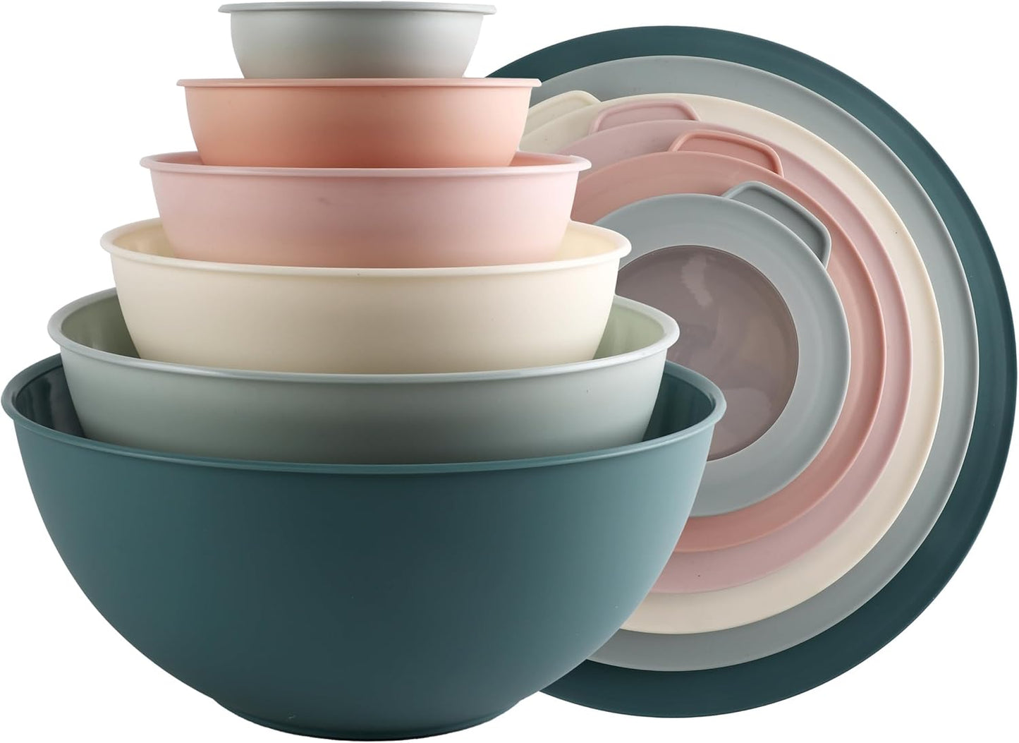 COOK WITH COLOR Mixing Bowls with TPR Lids - 12 Piece Plastic Nesting Bowls Set Includes 6 Prep Bowls and 6 Lids, Microwave Safe Mixing Bowl Set (Mint) - PuriLite