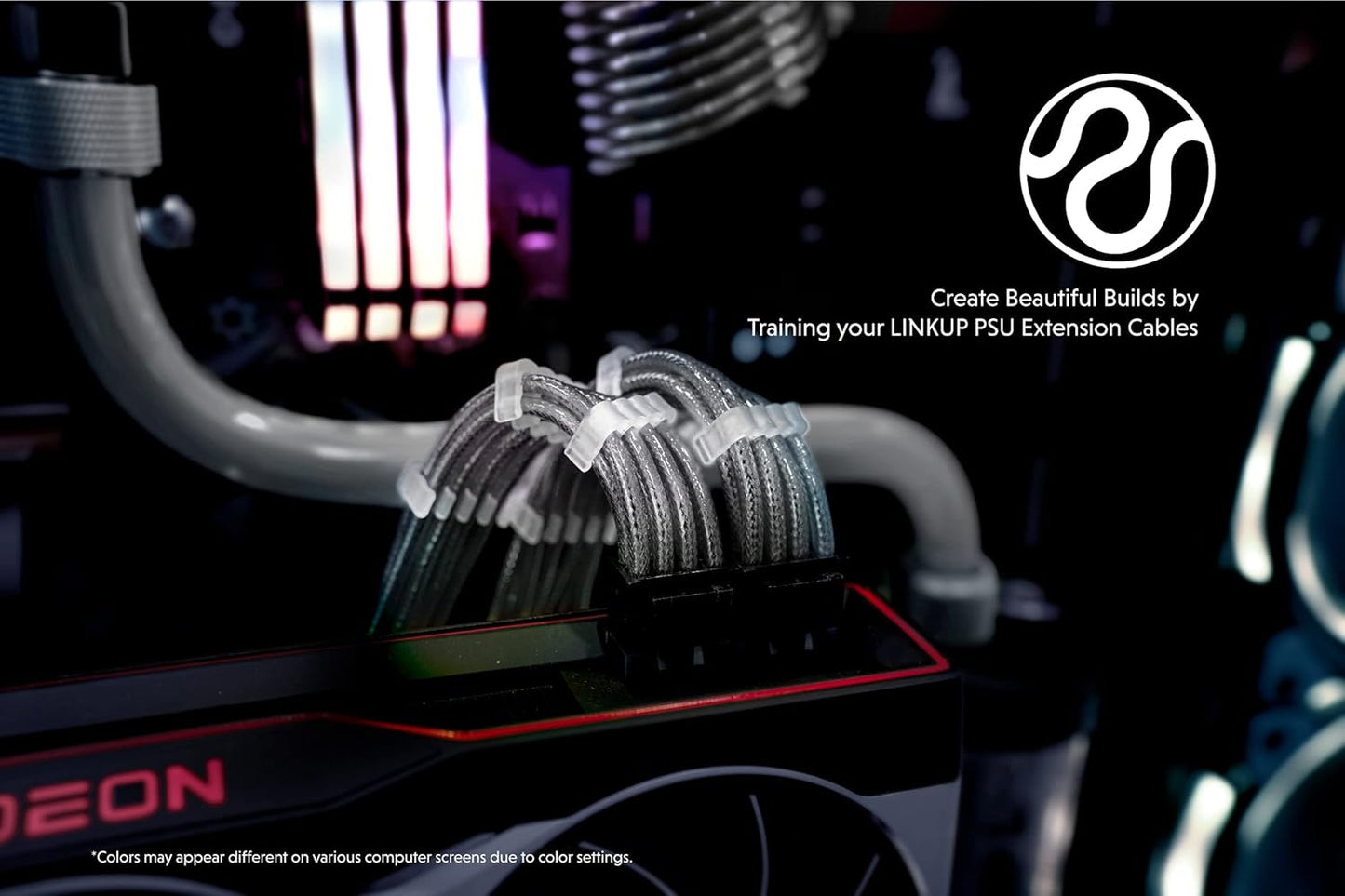 LINKUP - 30cm Super Soft and Flexible PSU Cable Extension Sleeved Custom Mod GPU PC Braided w/Comb Kit | 1 x 24 P (20+4) | 2 x 8 P (4+4) CPU | 2 x 8 P (6+2) GPU Set | 300mm - Blackgreen - PuriLite