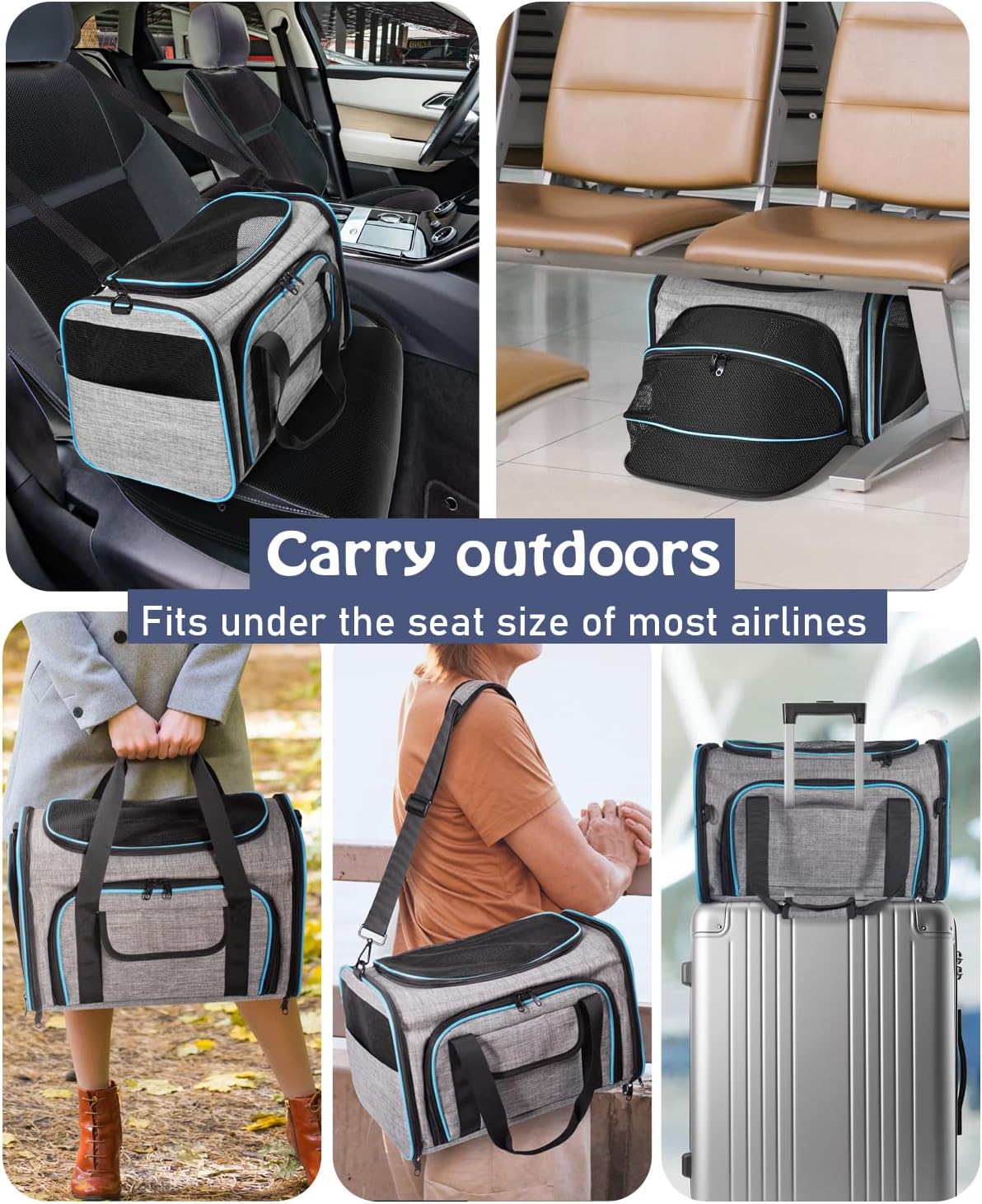 Siivton Cat Carrier,4 Sided Expandable Pet Carrier for Travel,Collapsible Soft-Sided Carriers with Removable Fleece Pad and Shoulder Straps,Airline Approved(17.5"x 11"x 11") - PuriLite