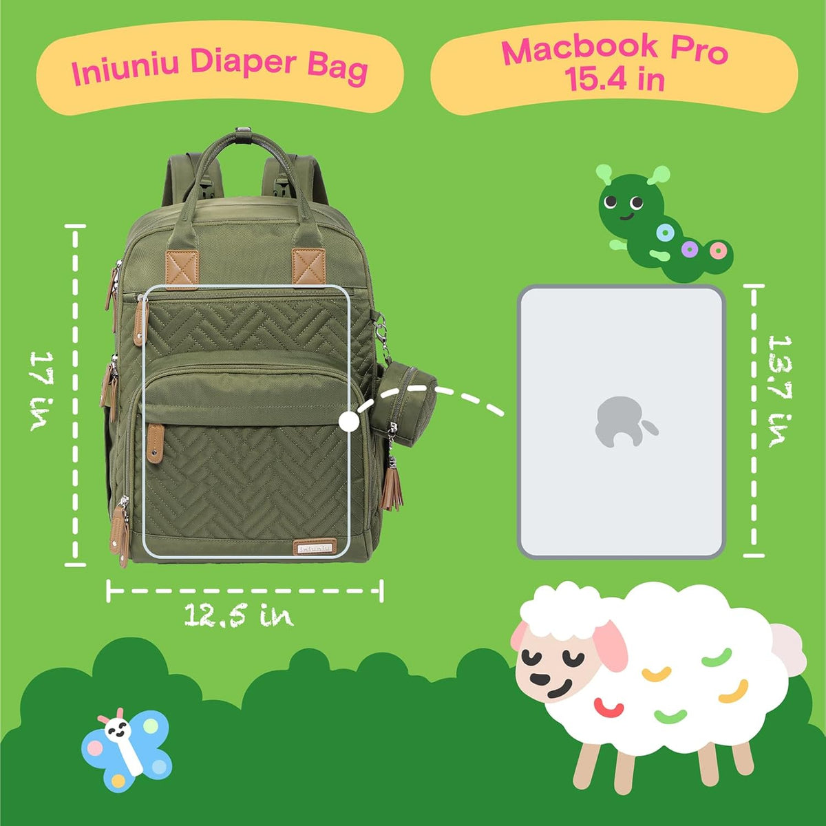 Diaper Bag Backpack, iniuniu Large Baby Bags with Diaper Pouch, Washable Changing Pad, Pacifier Case and Stroller Straps - PuriLite