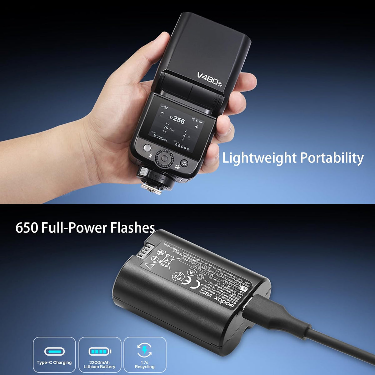 GODOX V480 TTL Camera Flash with GN50,2.4GHz Wireless Speedlight,with Rechargeable Battery (for Sony) - PuriLite
