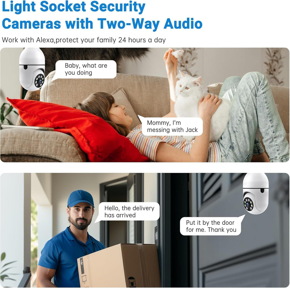 Light Bulb Security Camera Wireless Outdoor, 5G & 2.4GHz 2K 360 Degree Outdoor Camera Wireless Motion Detection and Alarm,Two-Way Talk,Color Night Vision, Bulb Camera Surveillance Exterieur, 2Pack - PuriLite