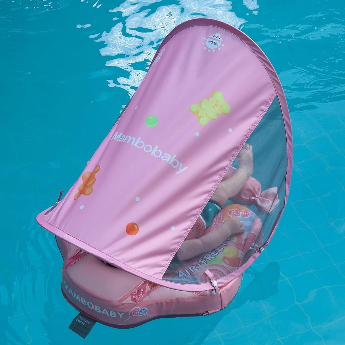 Mambobaby Baby Swim Float with Canopy, Non-Inflatable Solid Baby Float, Upgrade Soft Skin-Friendly Material Infant Swim Float - PuriLite
