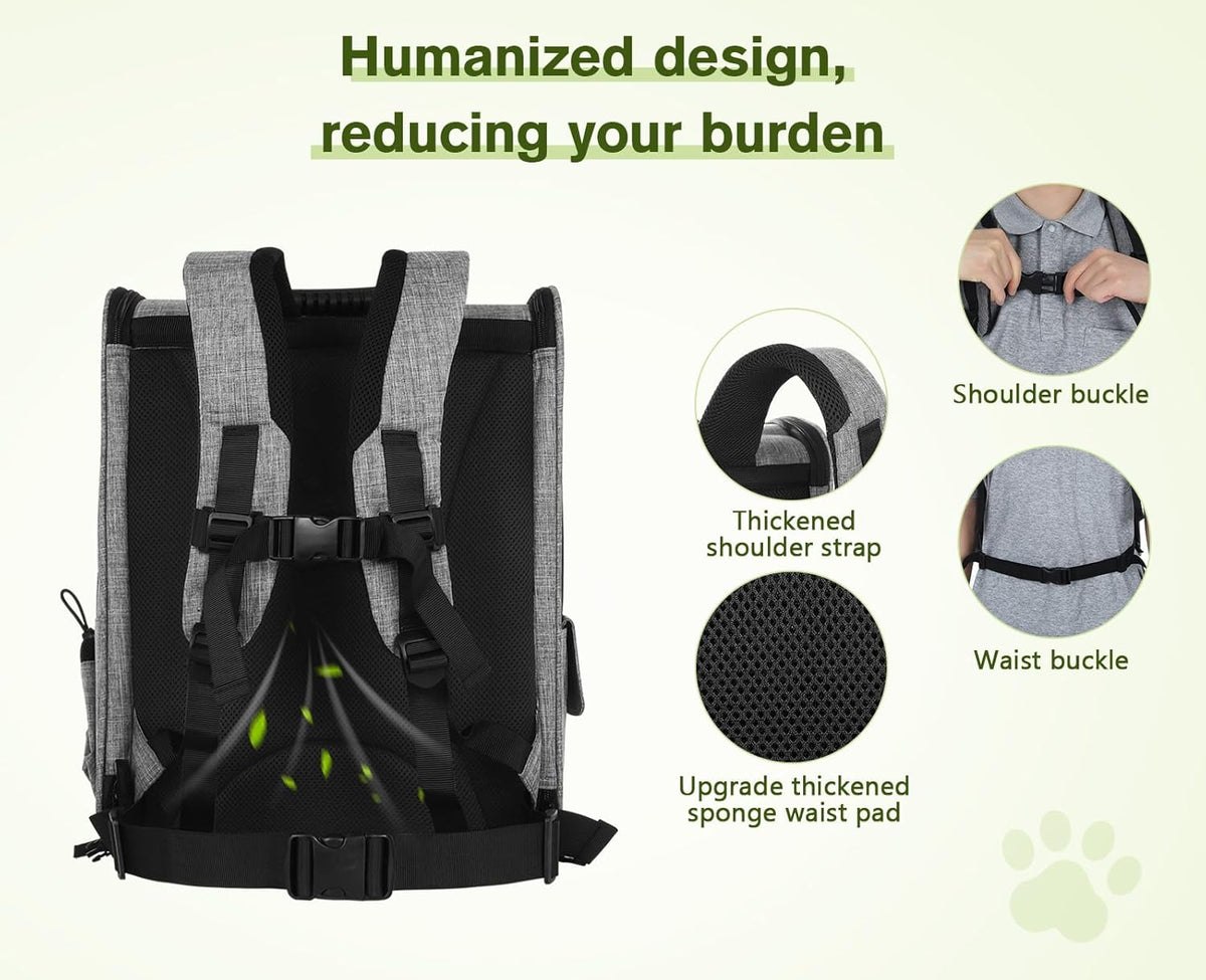 Pecute Cat Backpack with Breathable Mesh, Dog Backpack Carrier with Multi-Pockets for Cats Puppies, Pet Backpack Carrier for Travel Hiking Camping Outdoor （Gray） - PuriLite