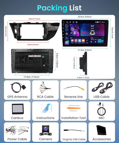 4+64G Android Car Radio Stereo for Toyota Corolla/Levin 2014-2017 with Wireless Carplay Android Auto, 10'' Touch Screen with Bluetooth GPS Navigation Mirror Link WiFi FM/RDS DSP AHD Backup Camera SWC - PuriLite