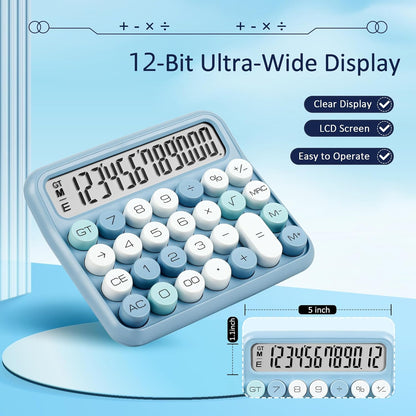 VEWINGL Mechanical Switch Calculator, 12 Digit Large LCD Display and Buttons, Great for Everyday Life and Basic Office Work, with Battery - PuriLite