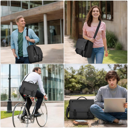 Messenger Bag for Men, Laptop Bag 15.6 Inch, Water Resistant Canvas Shoulder Bag Nylon Crossbody Bag for Women with Detachable Shoulder Strap Black - PuriLite