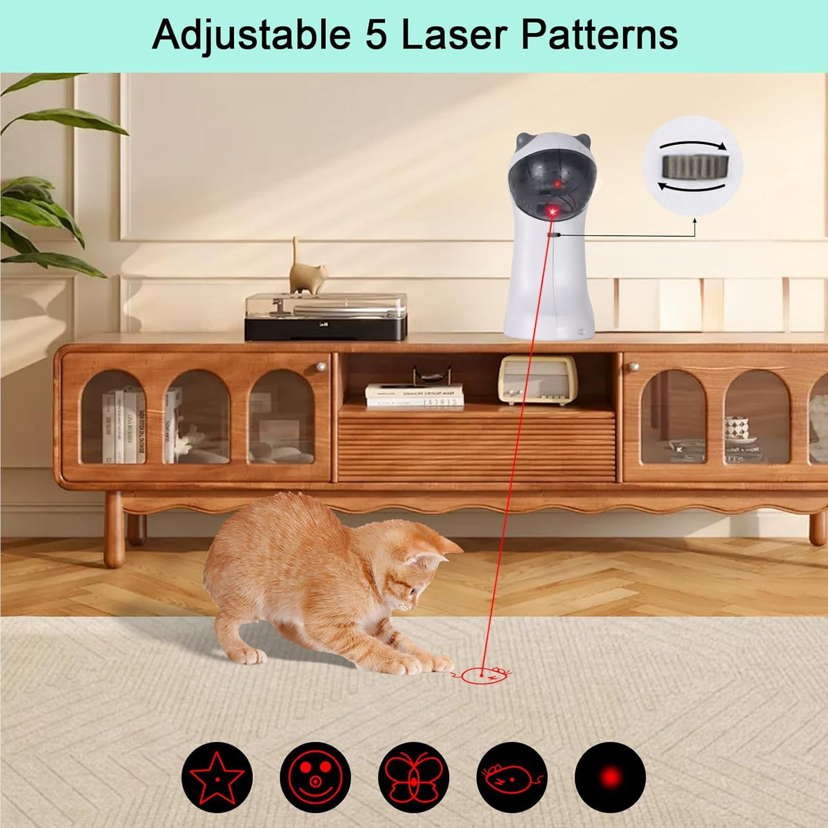 TBTeek Motion-Activated Interactive Cat Toy, USB Rechargeable Automatic Cat Toy with Rotating Light, 4 Speed Modes for Indoor Cats, Kittens & Dogs - PuriLite