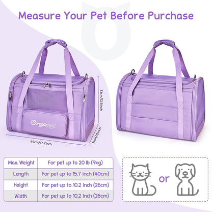 BurgeonNest Cat Carriers for Medium Cats Under 25 lbs, Pet Carrier for Cats with Unique Side Bag,Top Load Small Pet Carrier Soft-Sided Escape Proof with 4 Ventilated Windows - PuriLite