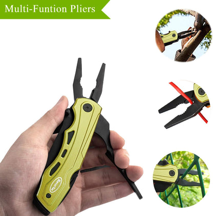 RoverTac Pocket Knife Tactical Folding Knife Multi Tool Survival Camping Knife, Multitool Knife Pliers Bottle & Can Opener 9-Pack Screwdrivers Liner Lock Nylon Sheath, Pocket Knife for Camping Hiking - PuriLite