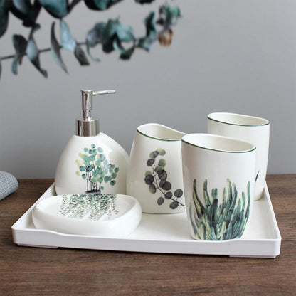 White Bathroom Accessories Set,Modern Countertop Bathroom Decor,Luxury 6 Piece Bathroom Accessory Set,Complete with Soap Dispenser,Toothbrush Holder,Tumbler,Tray - PuriLite