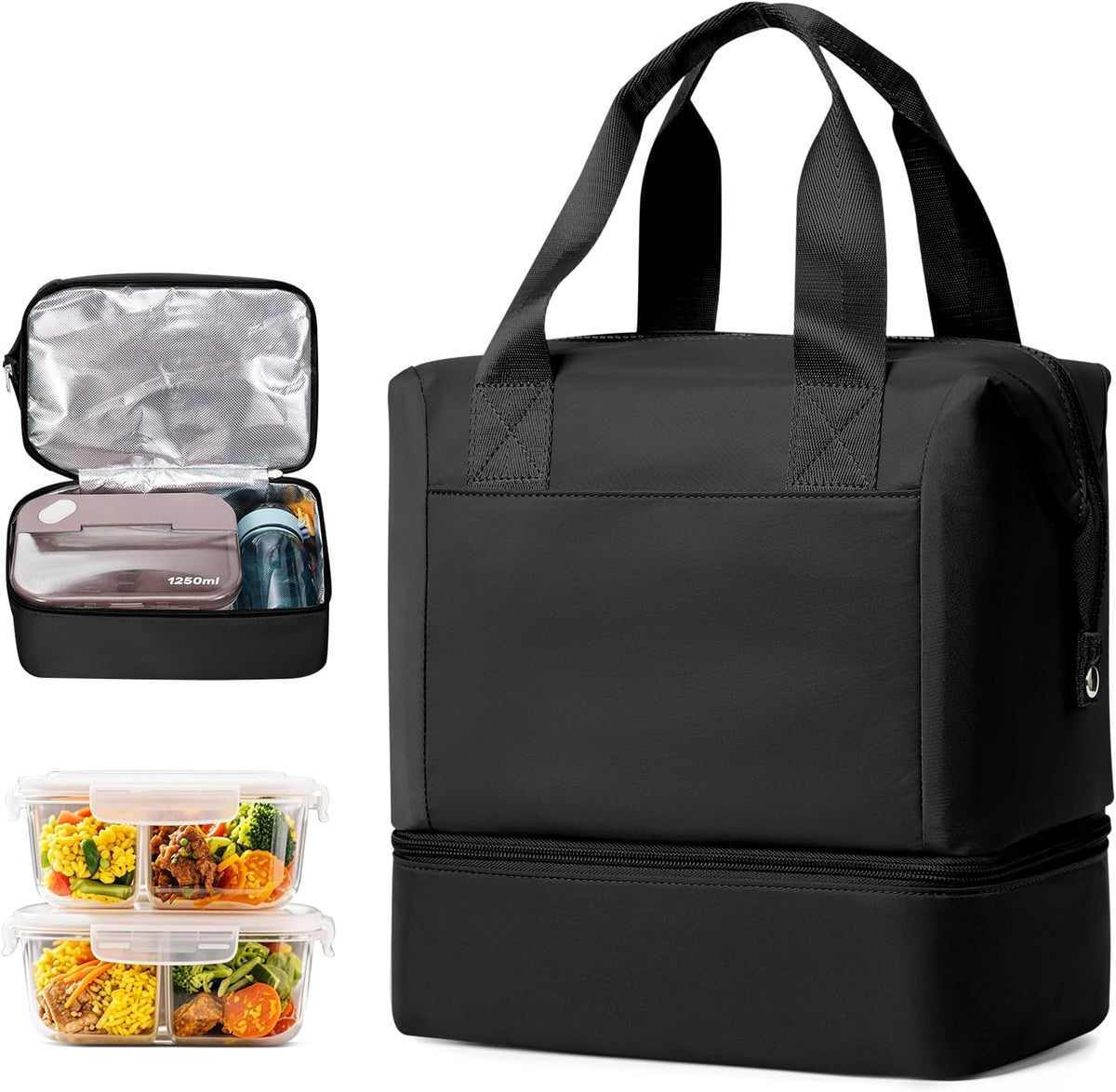 Lunch Bag Insulated Lunch Box Leakproof Lunch Tote Bags for Women Men,Portable Thermal Cooler Bag Lunch Containers with Shoulder Strap for Work, Family, Picnic, School, Outdoor,BBQ C2-Pinkpurple - PuriLite