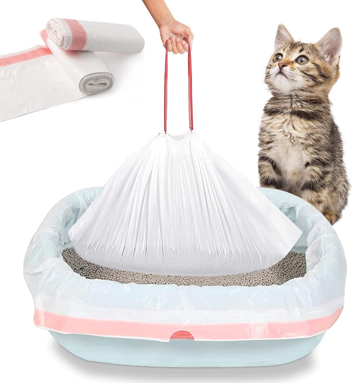 Cat Litter Box Liners, 60 Count Jumbo Extra Durable Large Drawstring Kitty Litter Pan Bags Cat Waste Litter Bags Pet Cat Supplies (36" x 18") - PuriLite