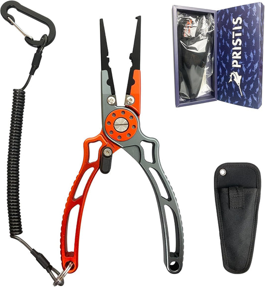 Pristis UTA II Fishing Pliers, Multi-Function Gear for Experts, Saltwater Resistant Teflon Coated Hook Remover, Stainless Steel Top & Aluminum Body Split Ring Fly Fishing Equipment, Bass Fishing Gift - PuriLite