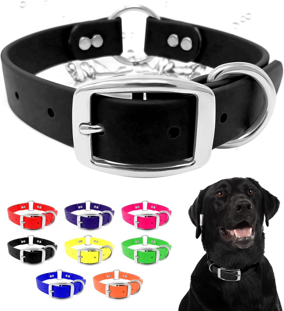 Regal Dog Products Medium Orange Dog Collar with Heavy Duty Double Buckle & D Ring | Vinyl Coated, Custom Fit, Adjustable Biothane Dog Collar Chew Resistant Waterproof Center-Ring Collar for Dogs - PuriLite