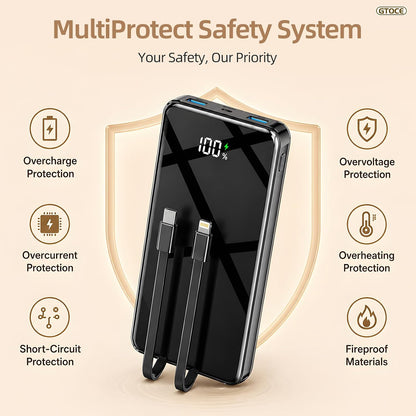Power Bank 25000mAh,Fast Charging Portable Charger with Built in 2 Cables