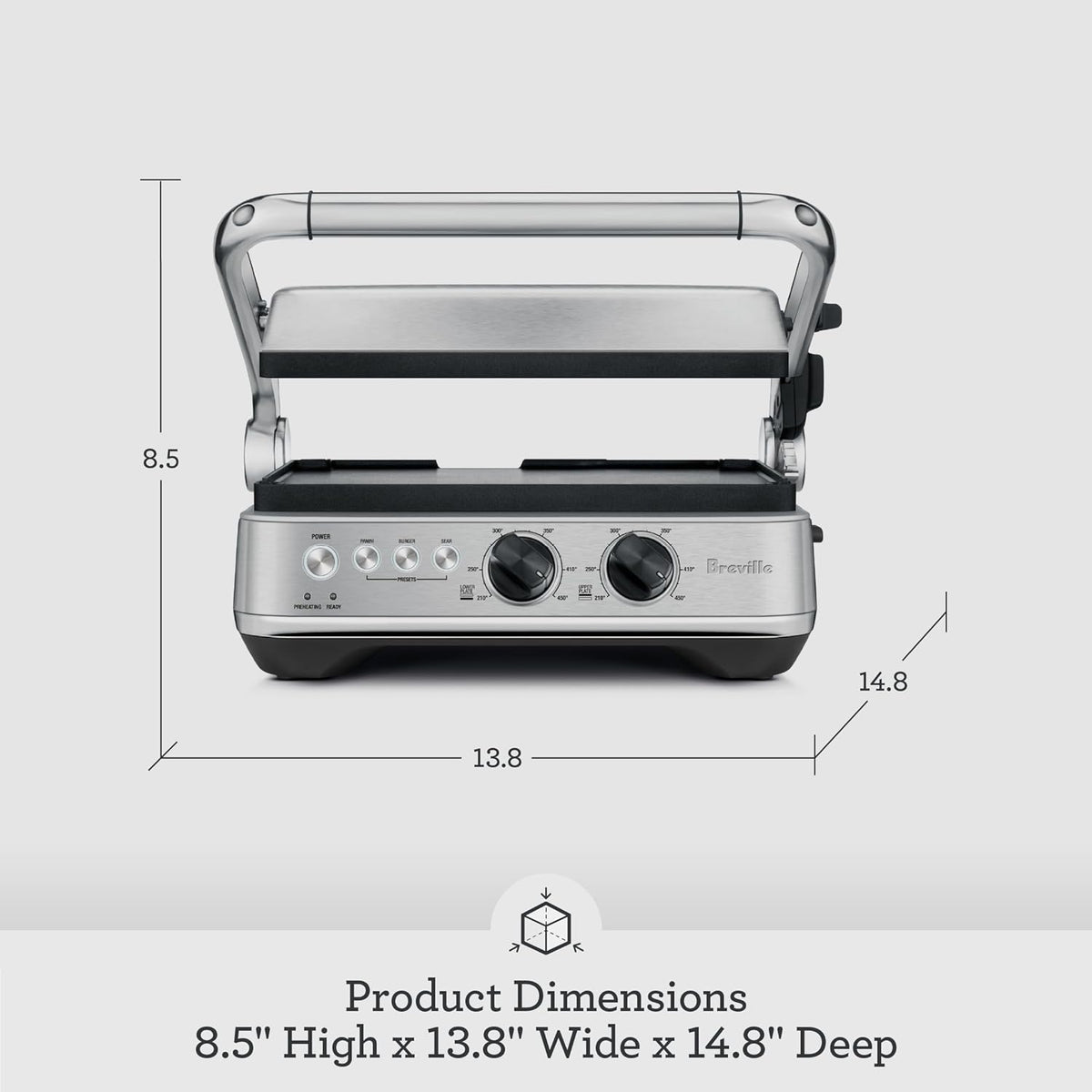 Breville BGR700BSS Sear and Press Grill, Brushed Stainless Steel - PuriLite