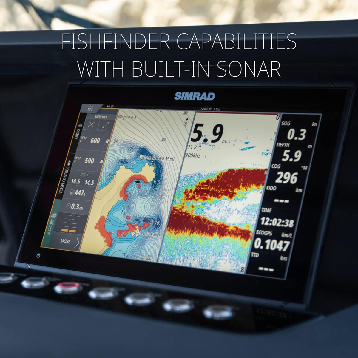 Simrad GO Chartplotter and Fish Finder, with Transducer and Radar Options, Preloaded C-MAP DISCOVER Chart Card - PuriLite
