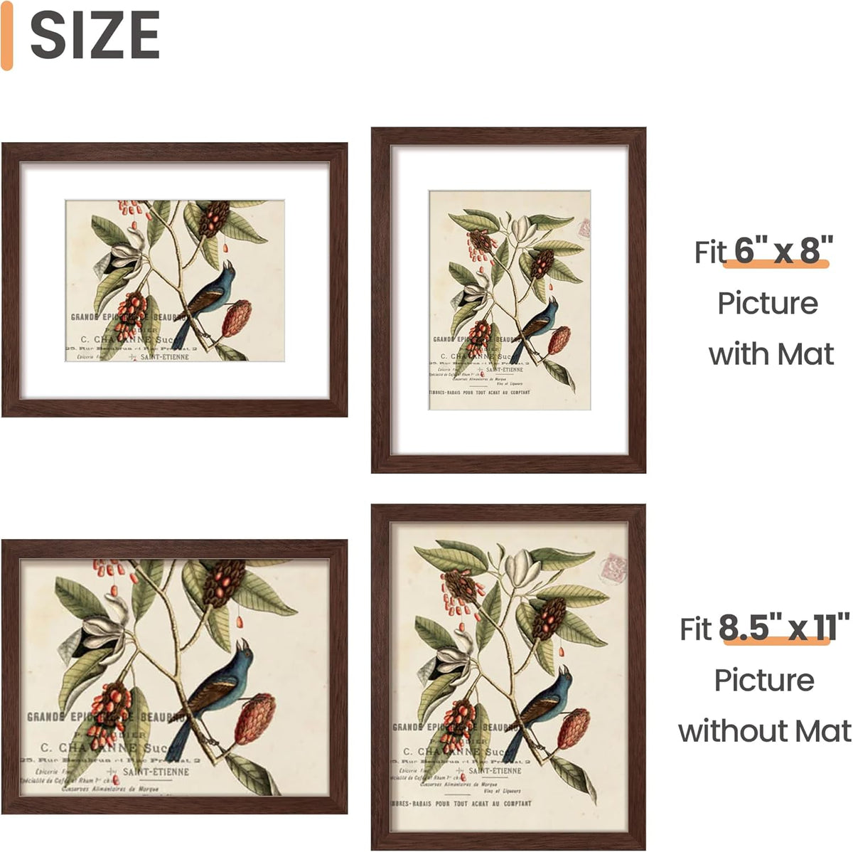 upsimples 11x14 Picture Frame, Display Pictures 8x10 with Mat or 11x14 Without Mat, Wall Hanging Photo Frames, Black - PuriLite