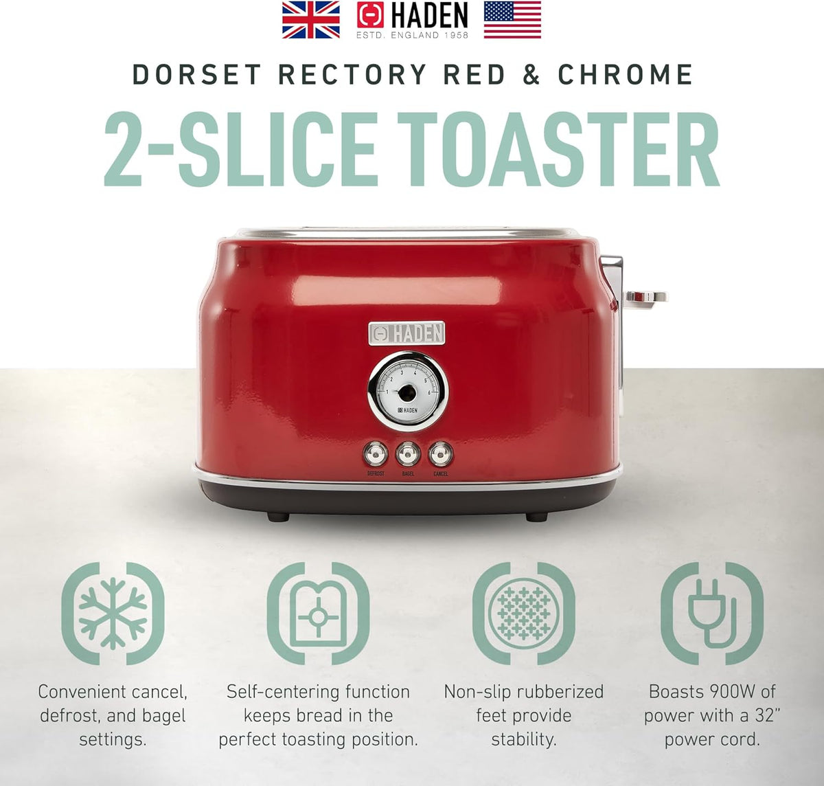Haden Dorset 75083 Stainless Steel 1500W Retro Toaster 4 Slice Wide Slot w/Removable Crumb Tray and Settings, Black/Copper Toasters w/Adjustable Browning Control, Smart Toaster - PuriLite