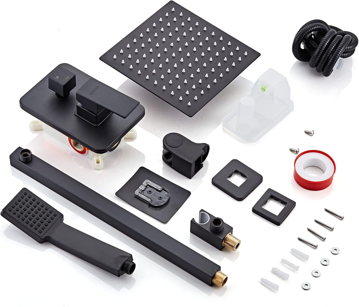 LCEVCGK Shower Faucet Set Complete Matte Black Shower System with 8 inch Square Rainfall Shower Head 3-Function Handheld Shower Waterfall Bathtub Spout Rain Shower Combo Set Bathroom Wall Mounted - PuriLite