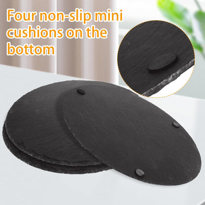4 Pcs 11 x 11 Inch Round Slate Cheese Boards Black Stone Plates Charcuterie Boards Serving Tray Display Chalkboard with Soapstone Chalk Platter Display Chalkboard for Meats Appetizers Dried Fruits - PuriLite