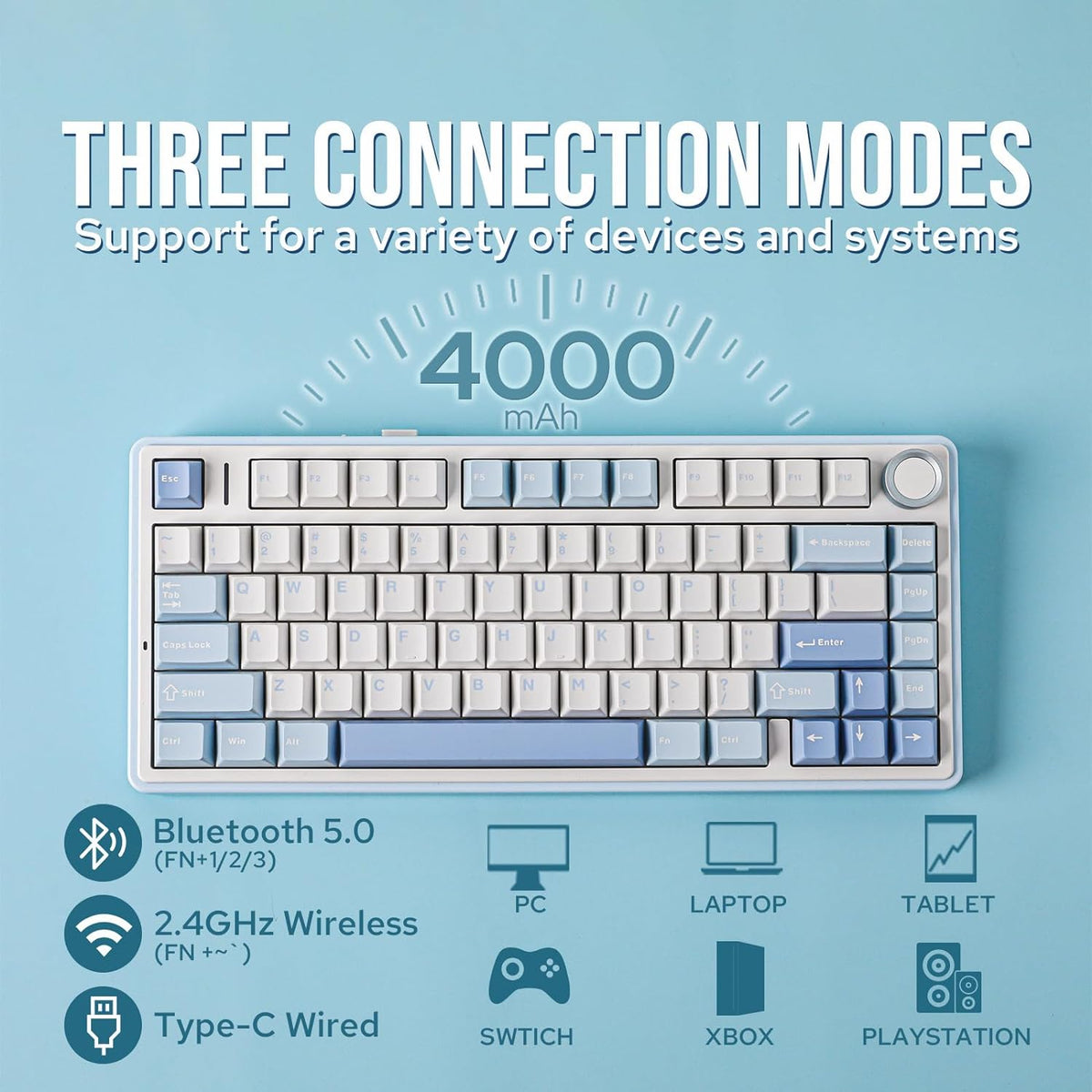 EPOMAKER x Aula F75 Gasket Mechanical Keyboard, 75% Wireless Hot Swappable Gaming Keyboard with Five-Layer Padding&Knob, Bluetooth/2.4GHz/USB-C, RGB (Black Gradient, LEOBOG Reaper Switch) - PuriLite