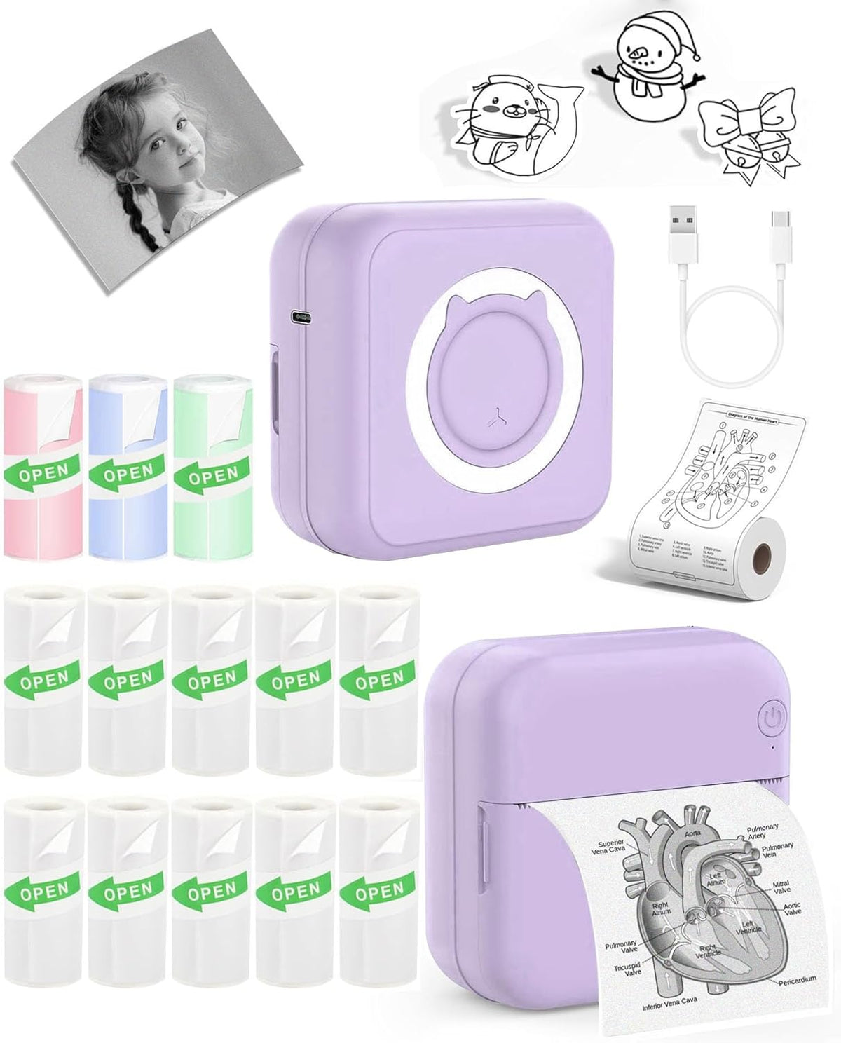 Label Maker - Mini Portable Sticker Printer with 13 Rolls Self-Adhesive Thermal Papers, Labeller Machine for Home Office Study Business Texts Journal, Blue - PuriLite