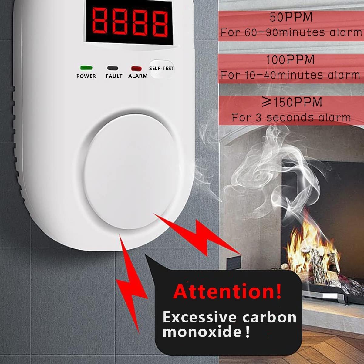 DYWL SECURITY Carbon Monoxide Detectors Portable Carbon Monoxide Detector for Travel Carbon Monoxide Detector Plug in Wall with LED Digital Display Voice Light Plug and Play - 1 Pack - PuriLite