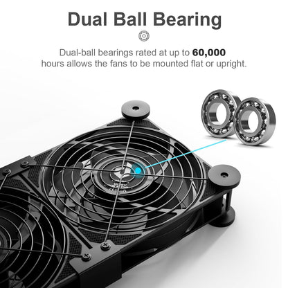 upHere Big Airflow 2 x 120mm x 25mm Computer Fan with AC Plug Cabinet Fan 100V 240V AC Power Supply,DC 12V 5 Speed Controller, for Router Mining Machine Chassis Server Workstation Cooling - PuriLite