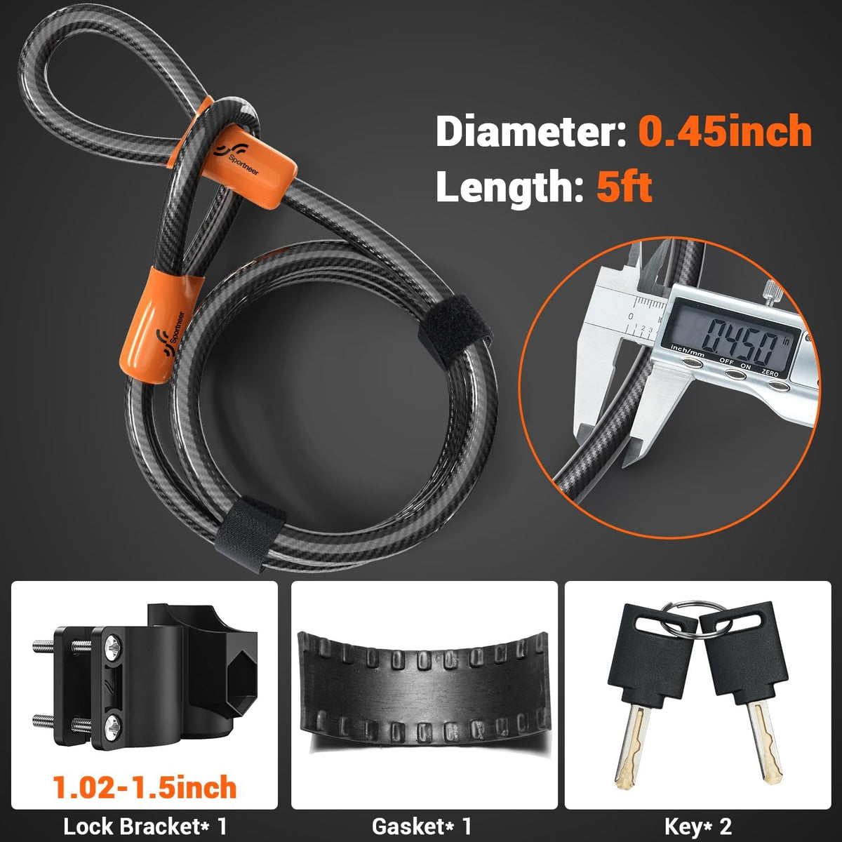 Sportneer Bike Lock: 17mm Heavy Duty Bike U Lock - High-Security Anti-Theft with 12mm x1.5m Steel Cable, 8''x5'' Compact Design, Includes Mounting Bracket for Mountain/Road/Folding/Electric Bikes - PuriLite