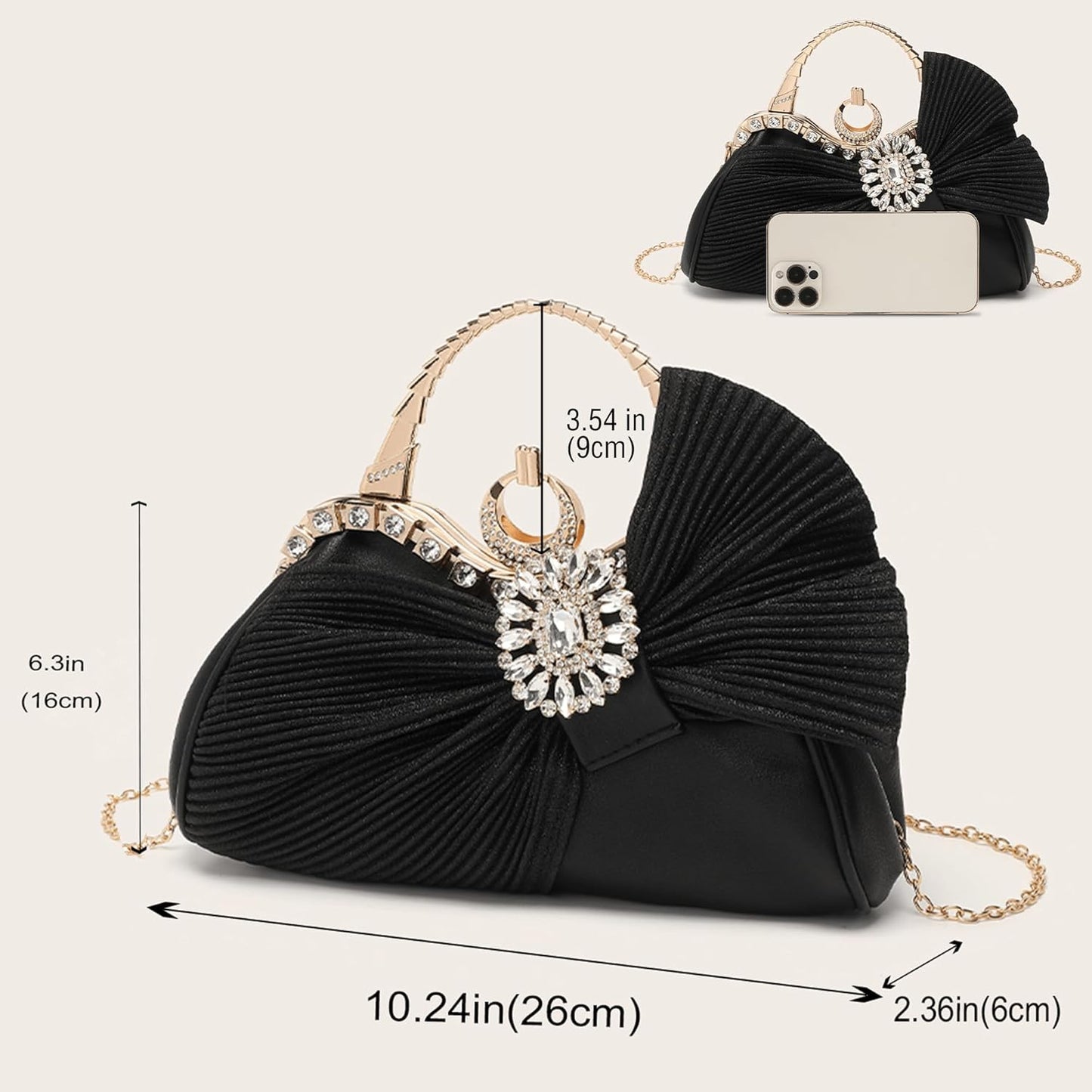 Buric Clutch Purses for Women Rhinestone Evening Handbag Bridal Wedding Prom Purse Formal Party Bow Tie Clutch for Women - PuriLite